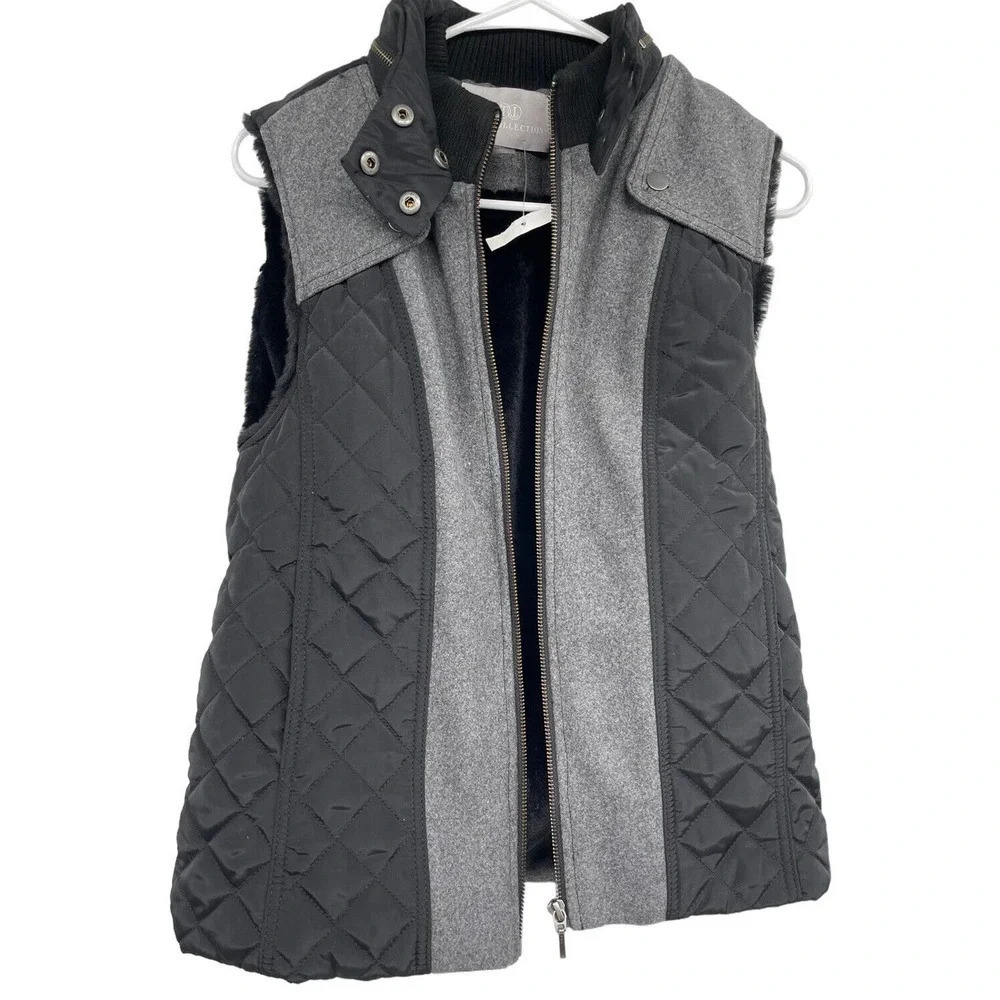 Tart Collections Donnah Wool Blend Gray Quilted Faux Fur Lined Vest Size XS - Picture 3 of 10